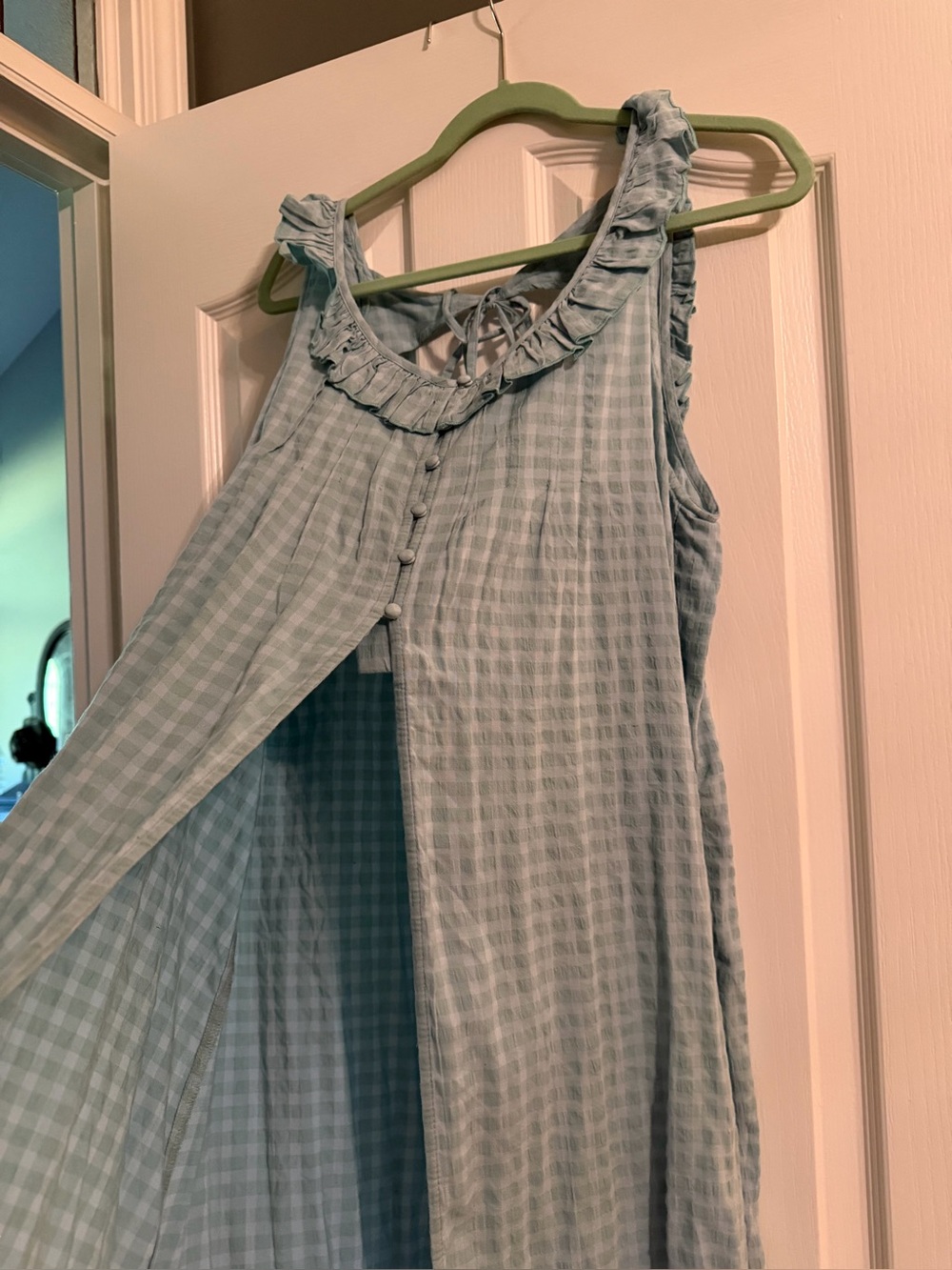 Anthropologie Set- Light Blue Gingham Maxi Top with matching shorts - Picture 2 of 8
